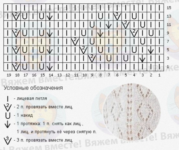 Кофточка с ромбами и ажурными дорожками спицами Кофточка с ромбами и ажурными дорожками спицами